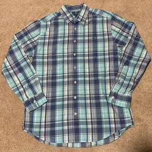 Vineyard Vines Blue Plaid Button Down Slim Fit Whale Logo Shirt, Sz M